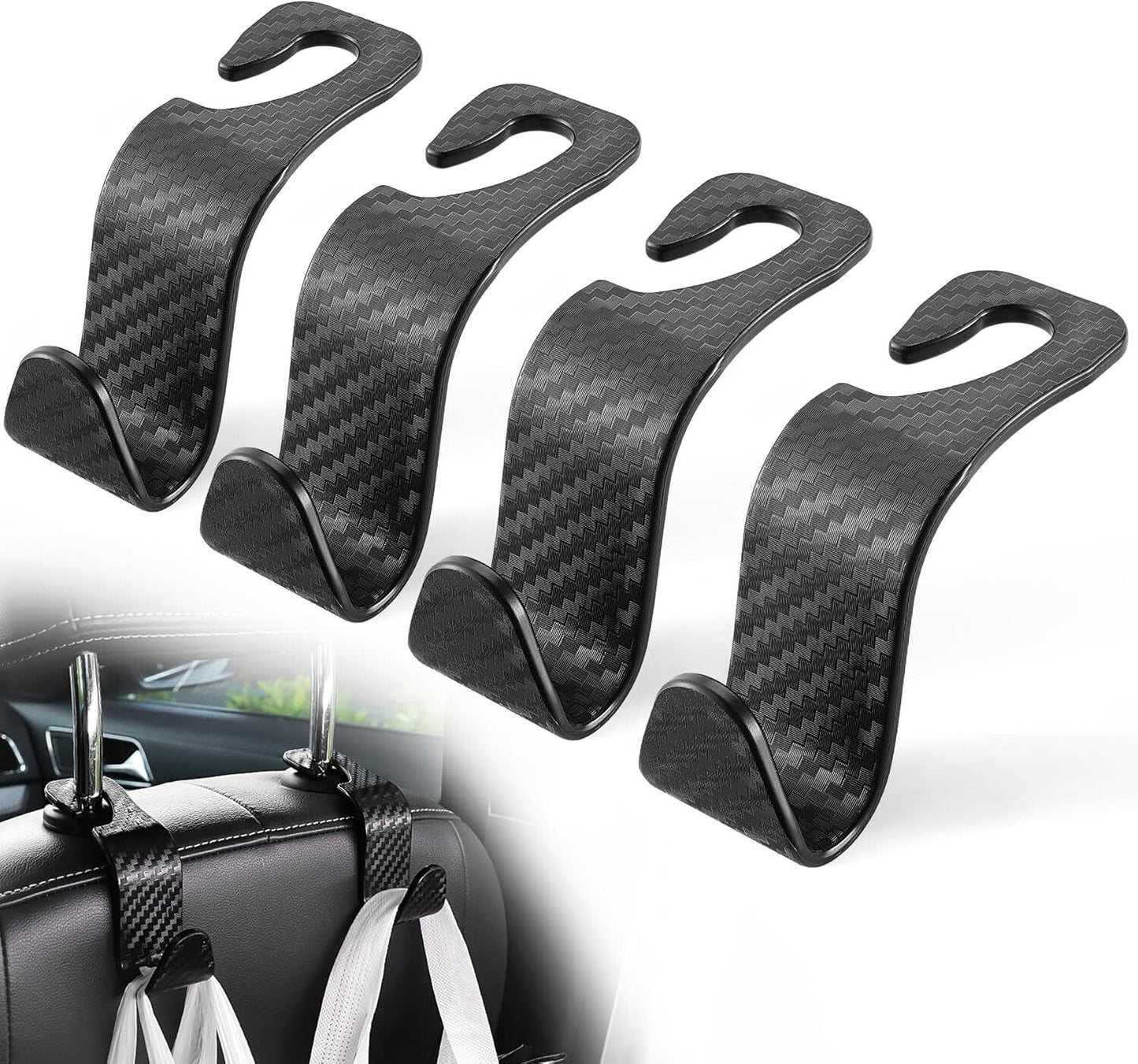 Car Purse Hook Headrest Hook for Car 4 Pack Universal Auto Seat Organizer Carbon