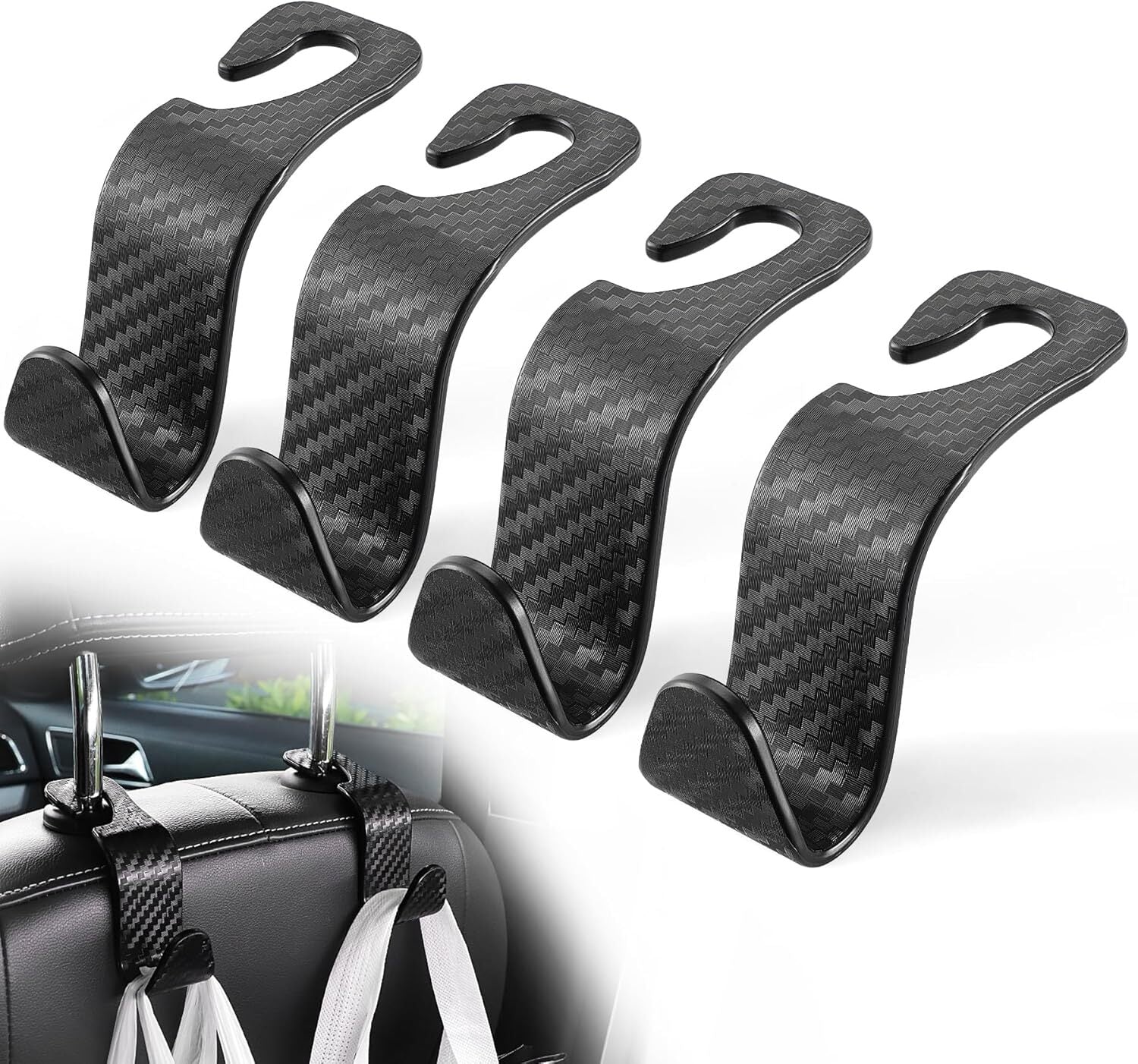 Car Purse Hook Headrest Hook for Car 4 Pack Universal Auto Seat Organizer Carbon