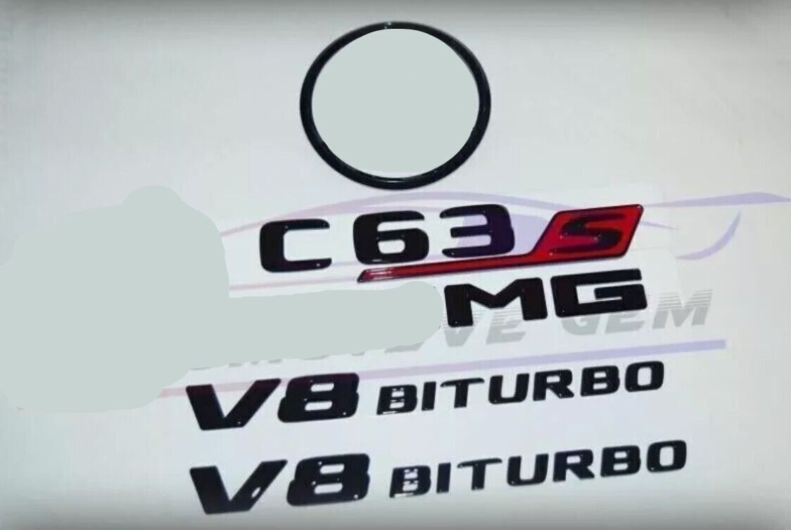 C63S SEDAN V8 BITURBO Rear Star Emblem glossy Black Badge Combo Set