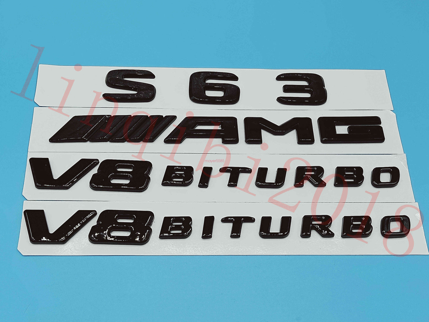 Gloss Black Flat S63 +AMG+ V8 BITURBO Trunk Embl Badge Sticker for Mercedes Benz