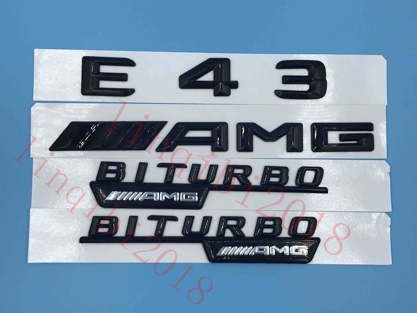 Gloss Black " E43 AMG BITURBO ///AMG " Number Emblem Sticker for Mercedes-Benz