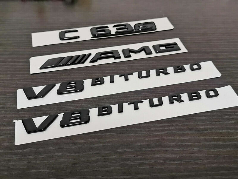 Gloss Black C63S AMG V8 BITURBO PACKAGE Trunk Emblem Badge Sticker For C63 W205