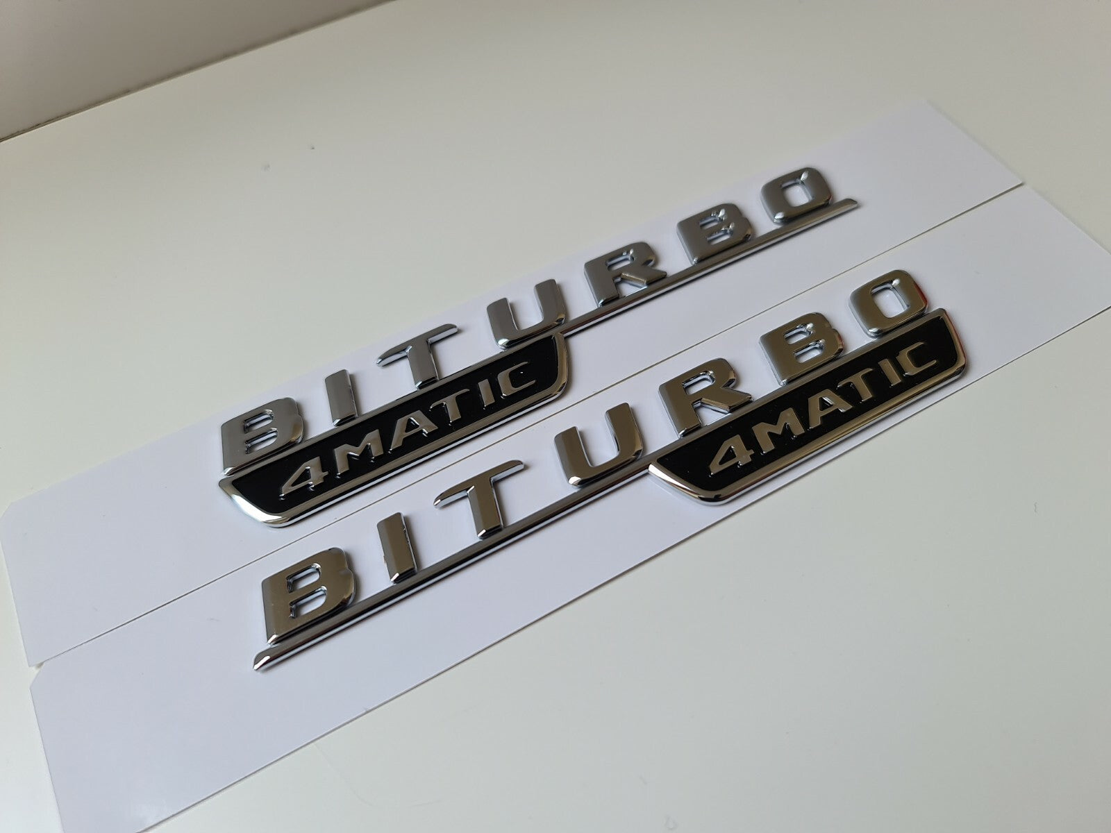 Pair of Biturbo 4matic side badge emblem silver chrome for Mercedes amg