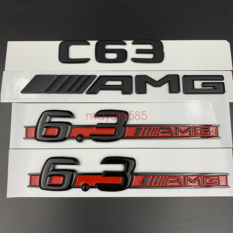 Gloss black "C63 AMG 6.3AMG" Letters Trunk Embl Badge Sticker for Mercedes Benz