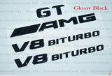 GT AMG V8 BITURBO Emblem glossy Black Badge Combo Set for Mercedes Benz
