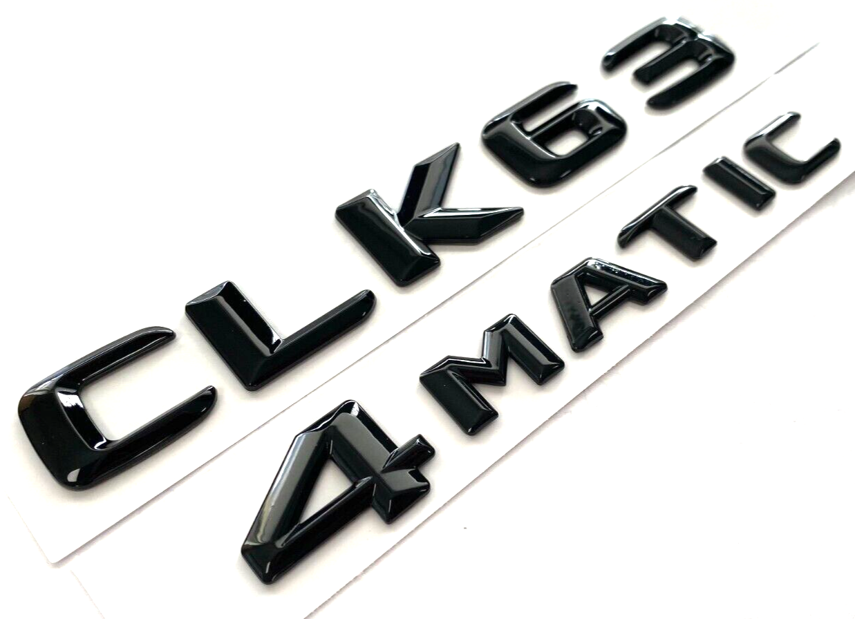 2X GLOSS BLACK CLK63+4MATIC FOR MERCEDES CLK63 REAR TRUNK EMBLEM BADGE NAMEPLATE