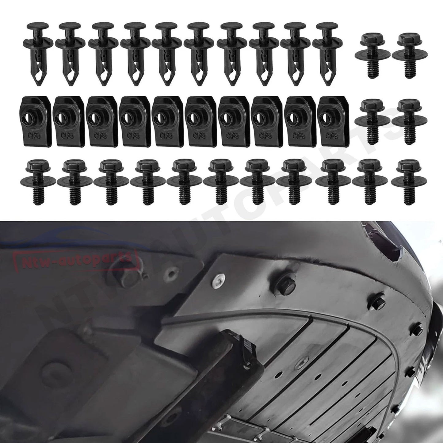 Nissan 35 Pcs Body Bolts & U-nut Clips- M6 Engine Under Cover Splash Shield