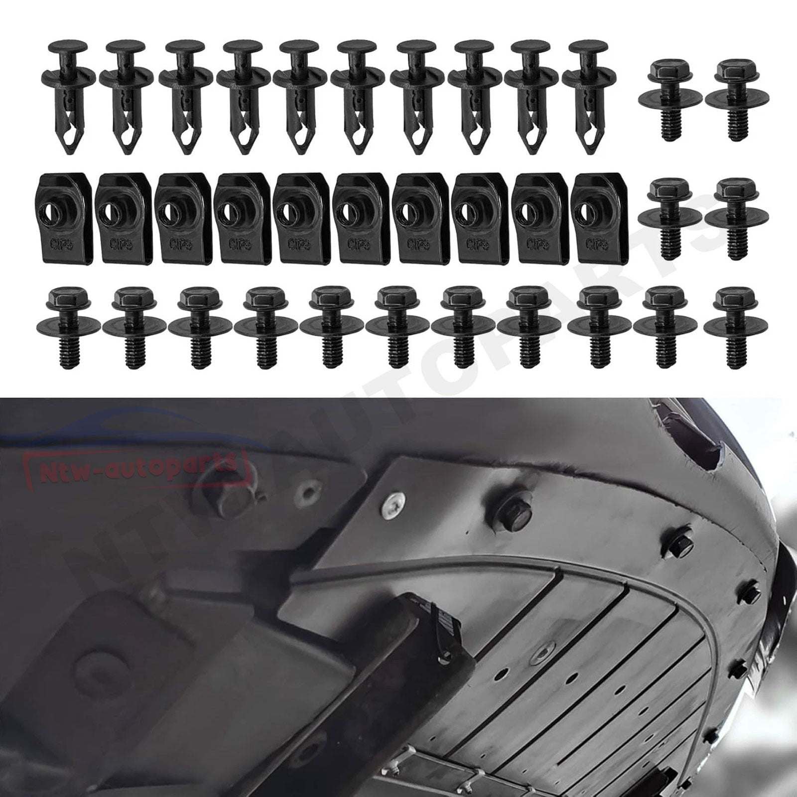 Nissan 35 Pcs Body Bolts & U-nut Clips- M6 Engine Under Cover Splash Shield