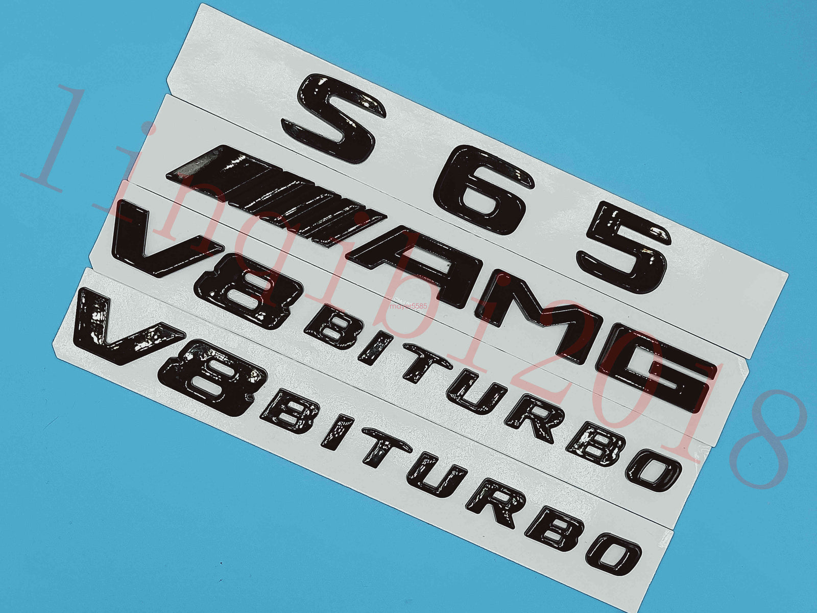 Gloss Black Flat S65 +AMG+ V8 BITURBO Trunk Embl Badge Sticker for Mercedes Benz