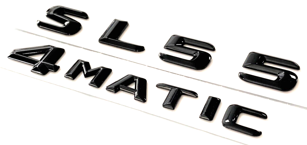 2X BLACK SL55 + 4MATIC FOR MERCEDES REAR TRUNK EMBLEM BADGE NAMEPLATE LETTER