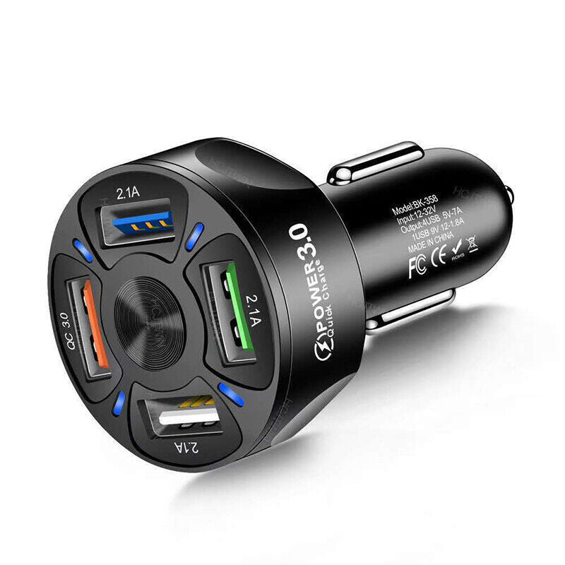 4Port USB Phone Car Charger Adapter QC 3.0 Fast Charging Accessories LED Display