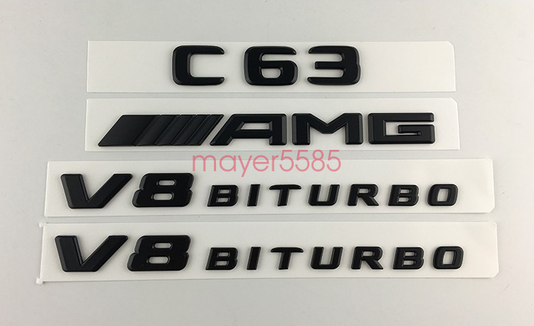 C63 AMG V8 BITURBO Trunk Emblem Badge Sticker for Mercedes Benz Matte black