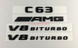 C63 AMG V8 BITURBO Trunk Emblem Badge Sticker for Mercedes Benz Matte black