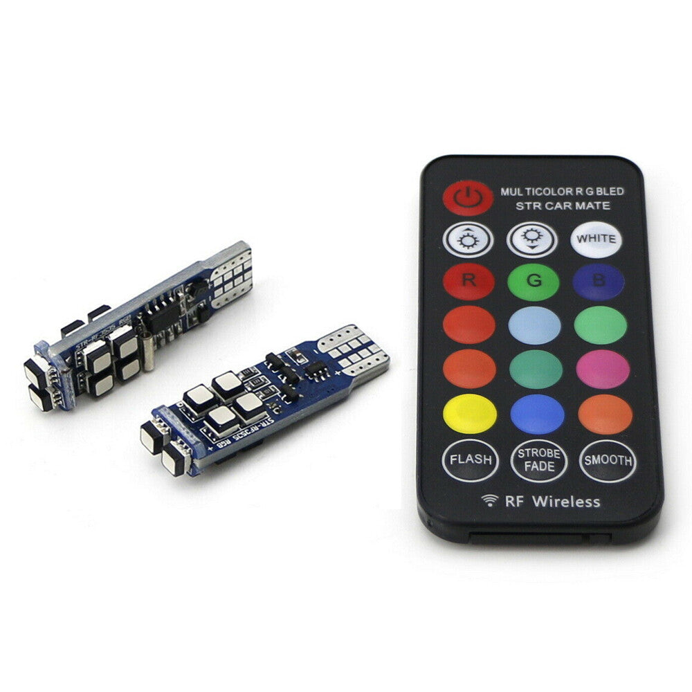 1 Set 168 194 T10 Car Parking Lights RGB LED Bulbs w/RF Remote Control Universal
