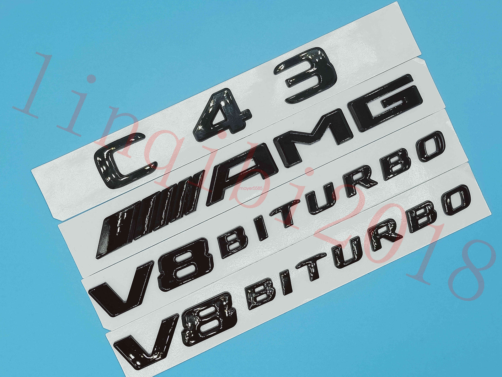 Gloss Black Flat C43 AMG V8 BITURBO Trunk Embl Badge Sticker for Mercedes Benz