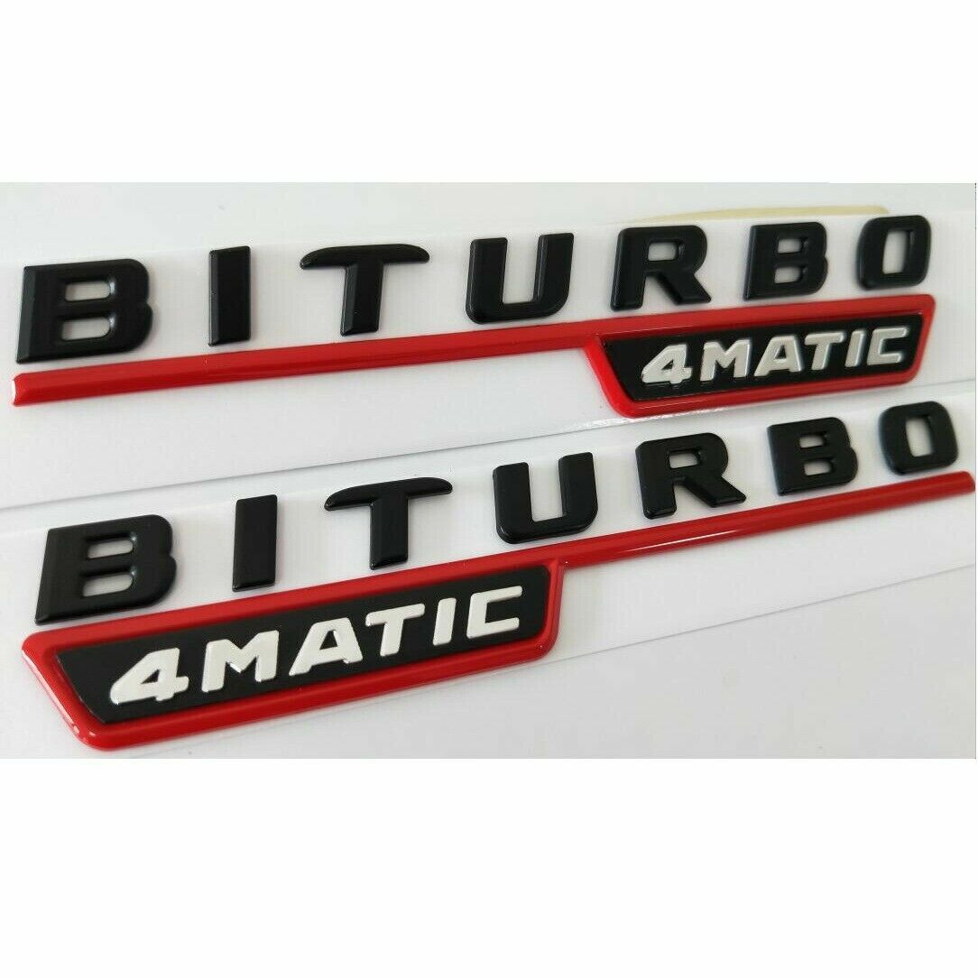 Black Red BITURBO 4MATIC Letters Fender Badges Emblems for Mercedes Benz AMG