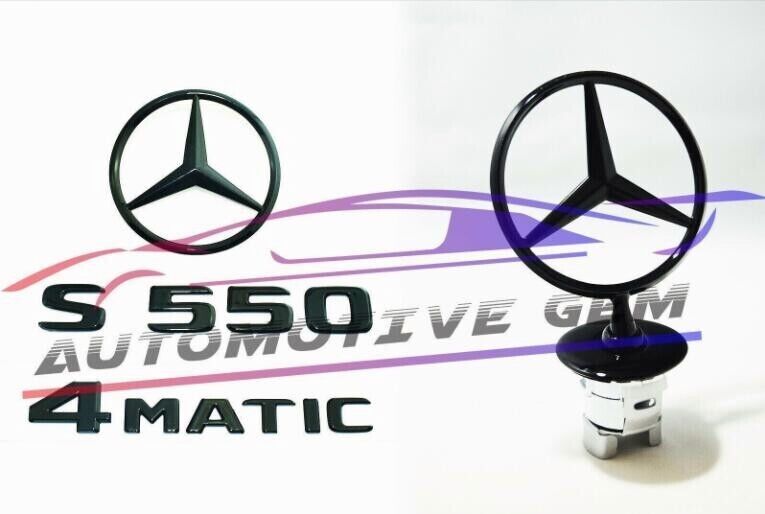 S550 4MATIC Rear Star Emblem glossy Black Badge Logo Hood Ornament W222 Sedan