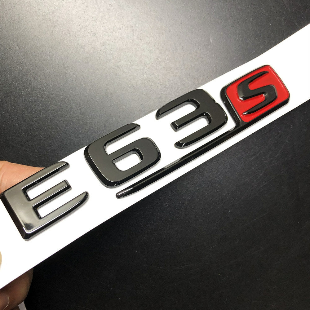 1Set E63S Glossy Black Red S Car Rear Trunk Lid Sticker Emblem For Mercedes-Benz