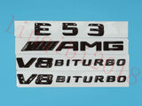 Gloss Black Flat E53 +AMG+ V8 BITURBO Trunk Embl Badge Sticker for Mercedes Benz