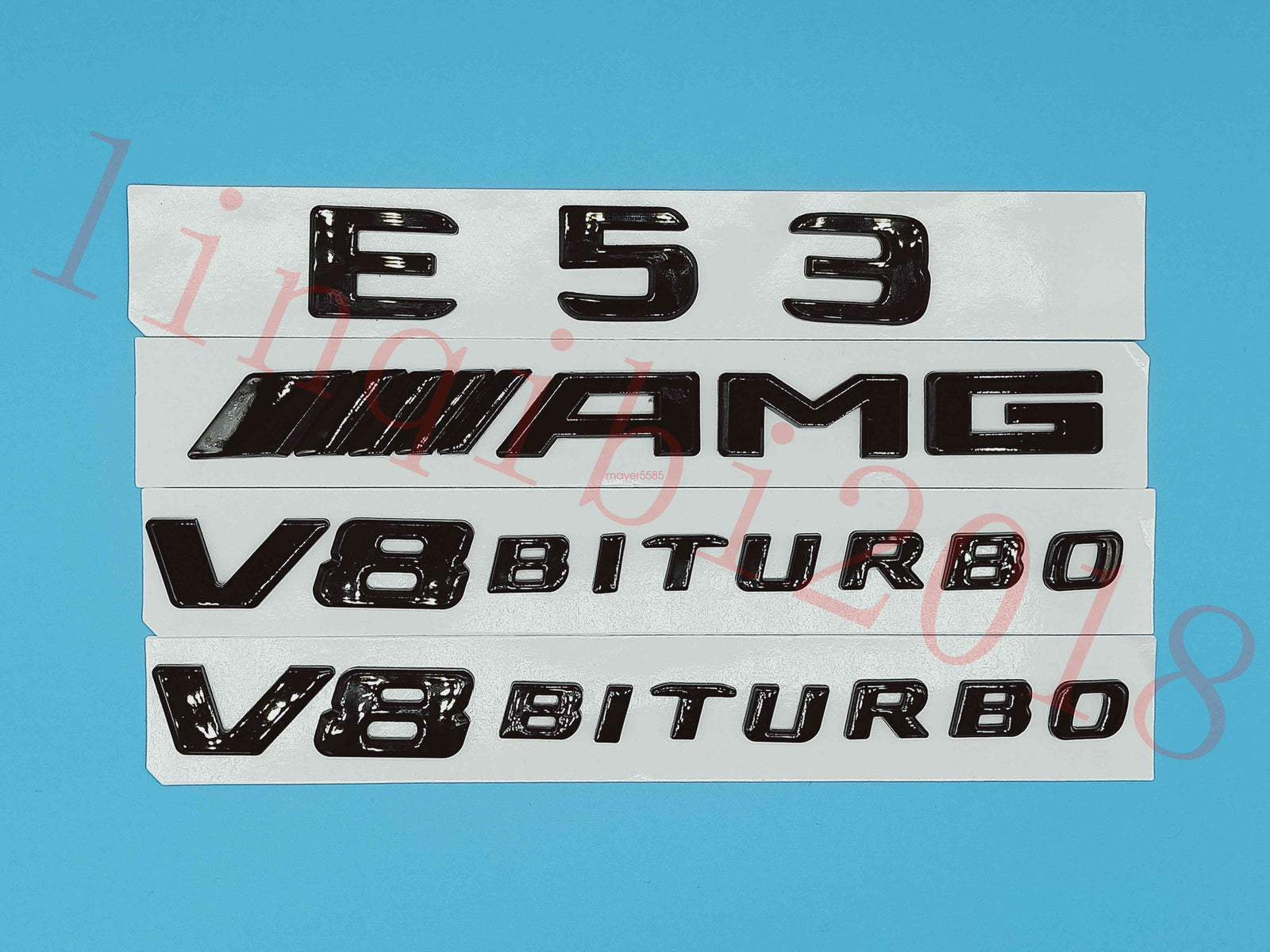 Gloss Black Flat E53 +AMG+ V8 BITURBO Trunk Embl Badge Sticker for Mercedes Benz