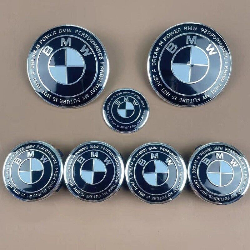 7X Emblems Badge for Hood 82mm Trunk 74mm Wheel HubCaps 68mm Steering 45mm