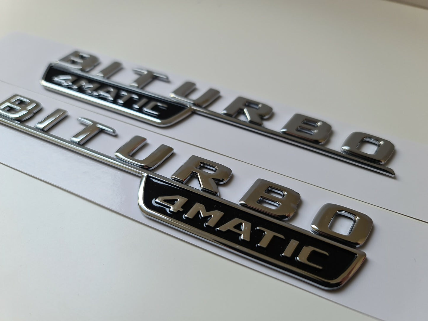 Pair of Biturbo 4matic side badge emblem silver chrome for Mercedes amg