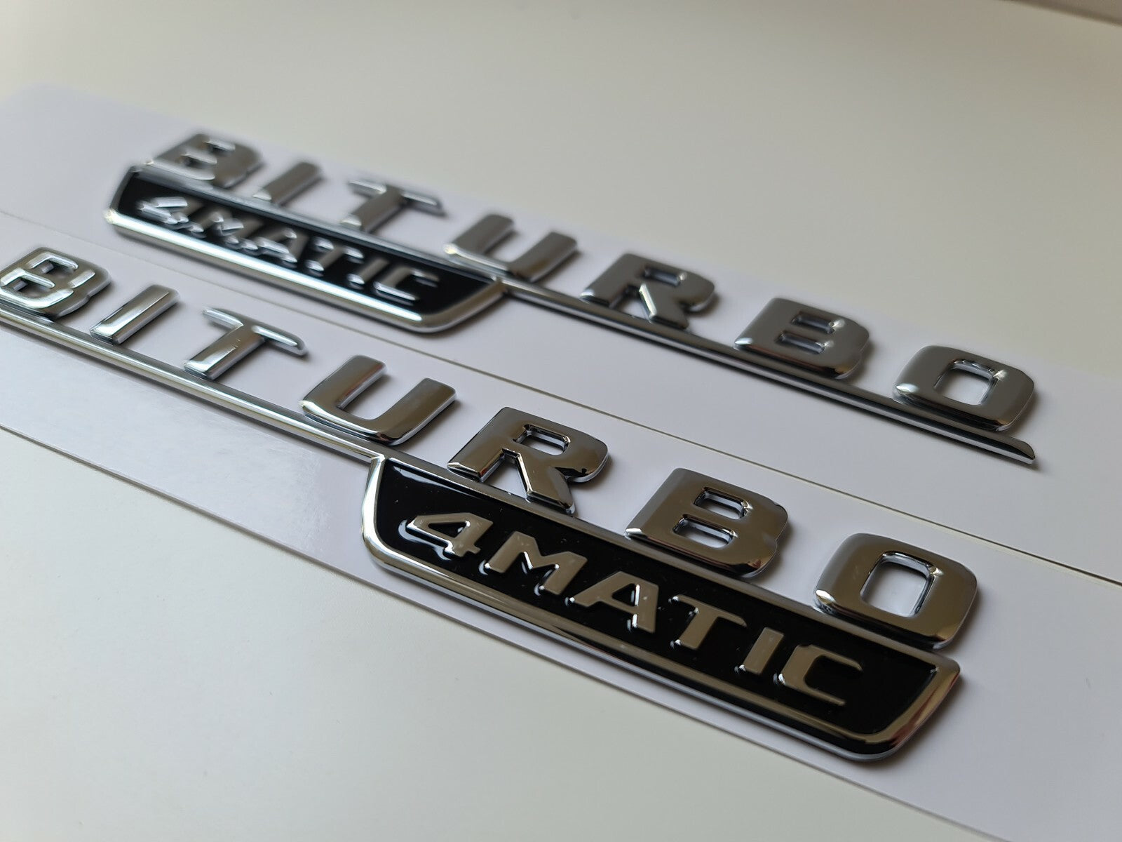 Pair of Biturbo 4matic side badge emblem silver chrome for Mercedes amg