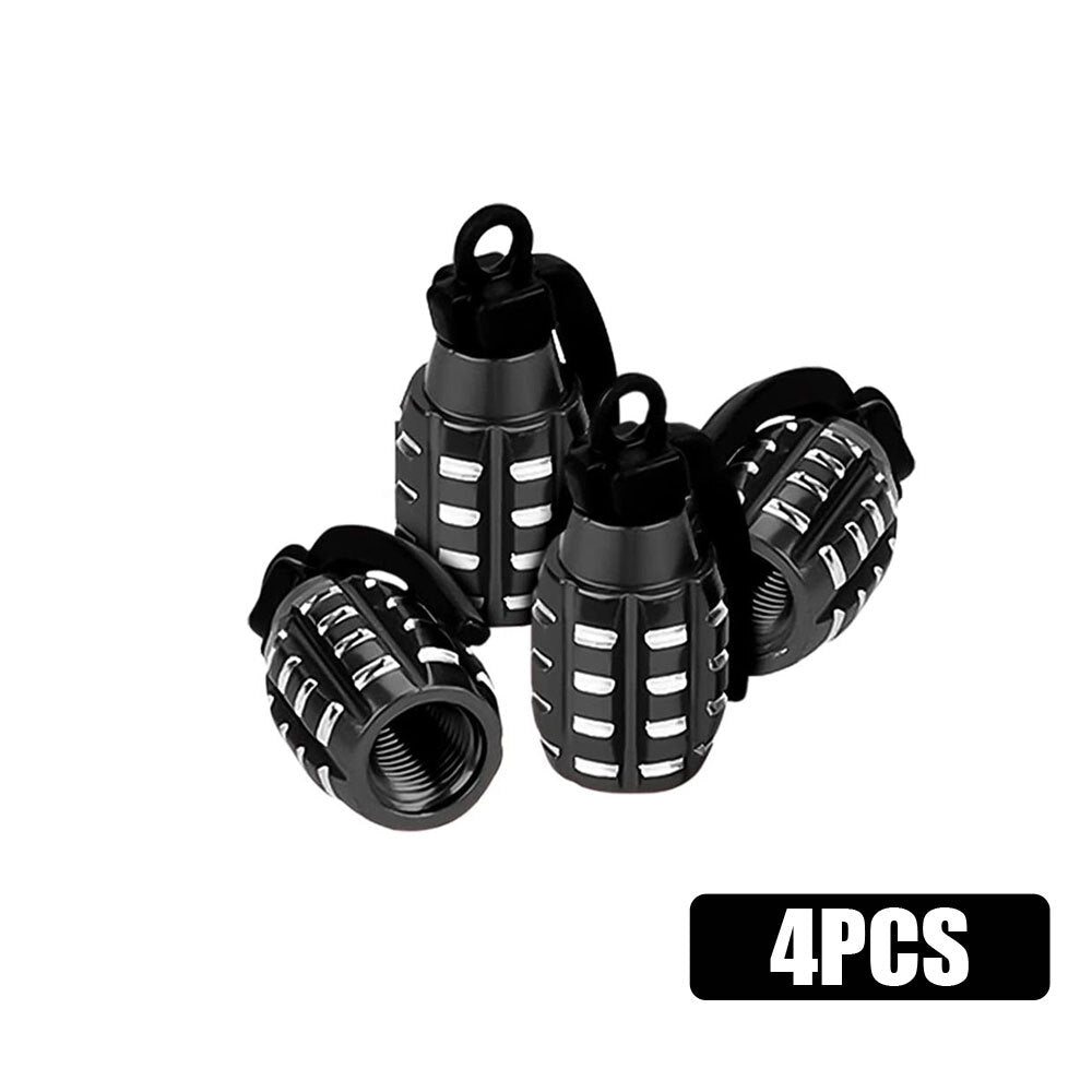 4pcs Grenade Bomb Wheel Tire Tyre Valve Dust Caps Cover Accessories Car Accessory - Black