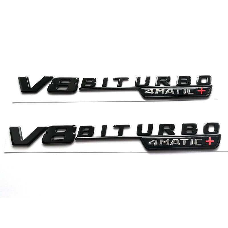 V8 BITURBO 4MATIC+ Gloss Black Fender BADGE For MB AMG C63 E63 G63 GLC63 GLE63
