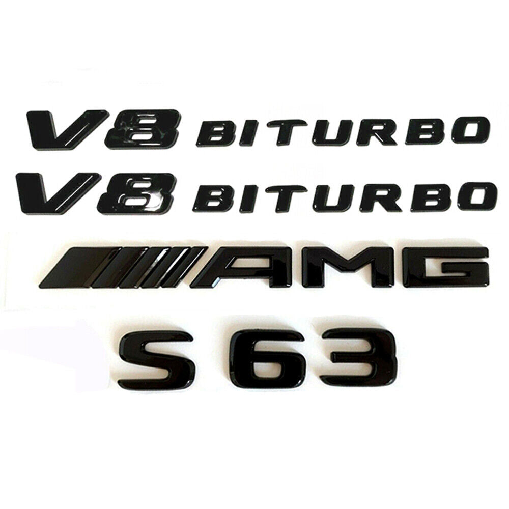 Gloss Black Letters S63 AMG V8 BITURBO Badges Emblems for Mercedes Benz W222