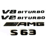 Gloss Black Letters S63 AMG V8 BITURBO Badges Emblems for Mercedes Benz W222