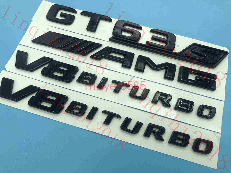 Gloss Black Trunk Fender Badges Emblems for Mercedes Benz GT63 S AMG V8 BITURBO