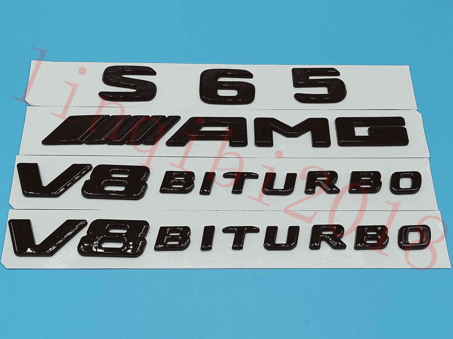 Gloss Black Flat S65 +AMG+ V8 BITURBO Trunk Embl Badge Sticker for Mercedes Benz