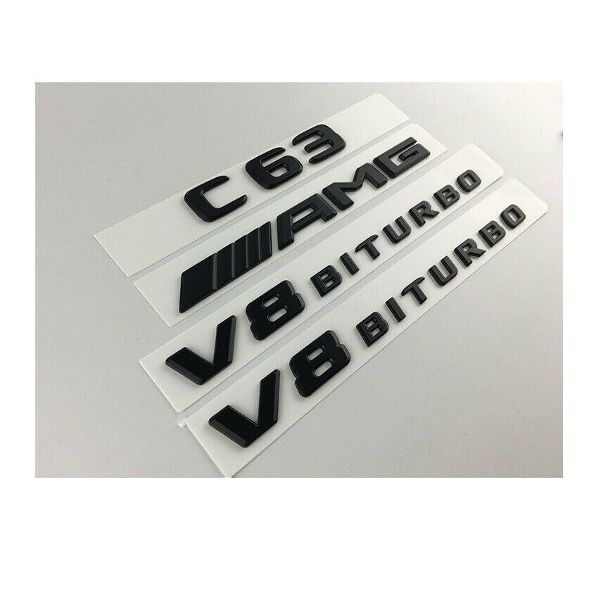 Matt Black C63 AMG V8 BITURBO Trunk Fender Emblems Badges for Mercedes Benz W205
