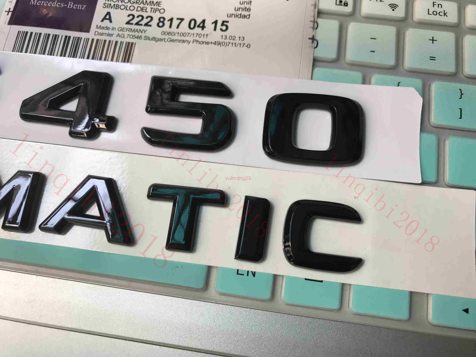 Gloss Black " S450 4 MATIC " Number Letters Trunk Badge Emblem