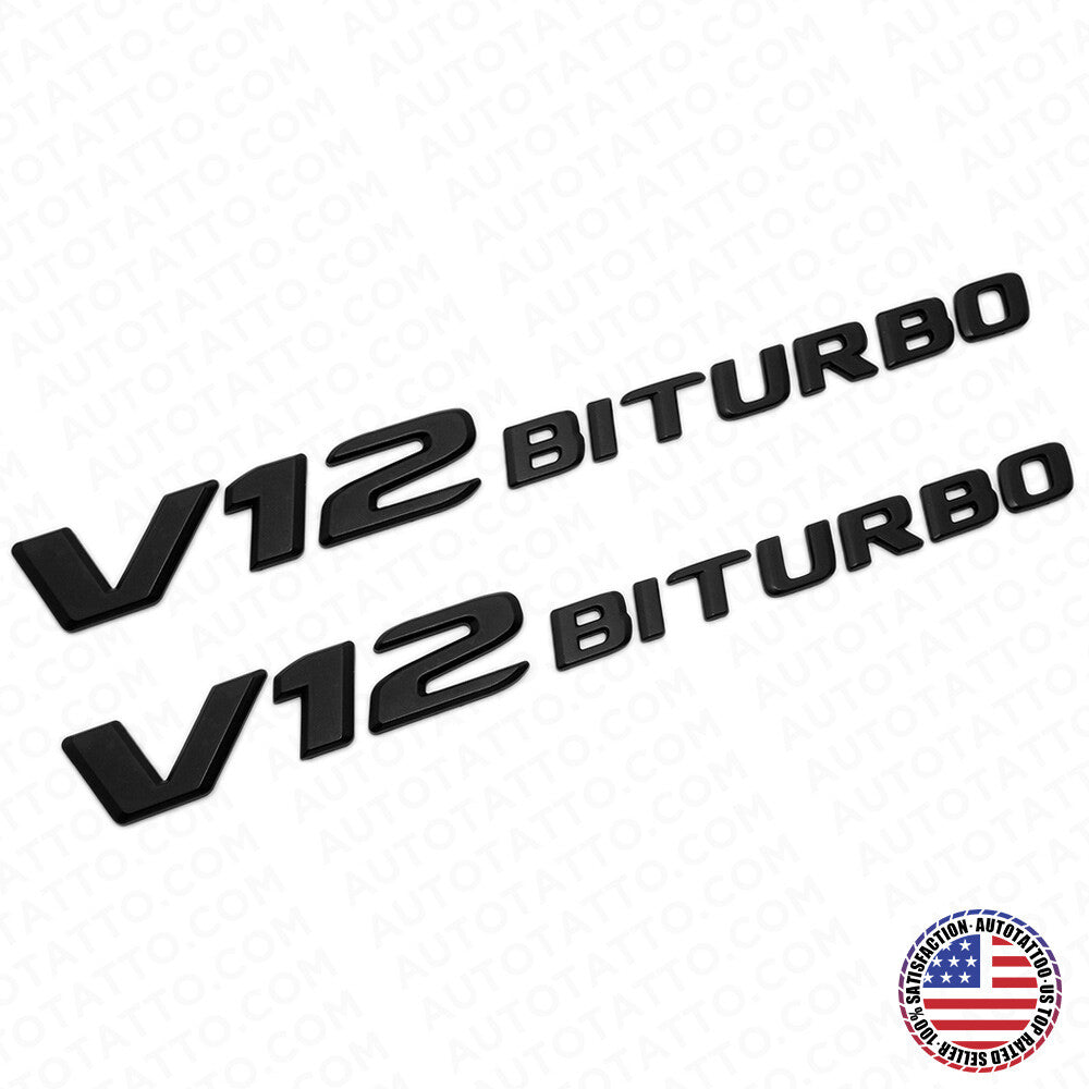 2pcs 17+ V12 BITURBO AMG Side Fender Marker Nameplate Emblem Badge Matte Black