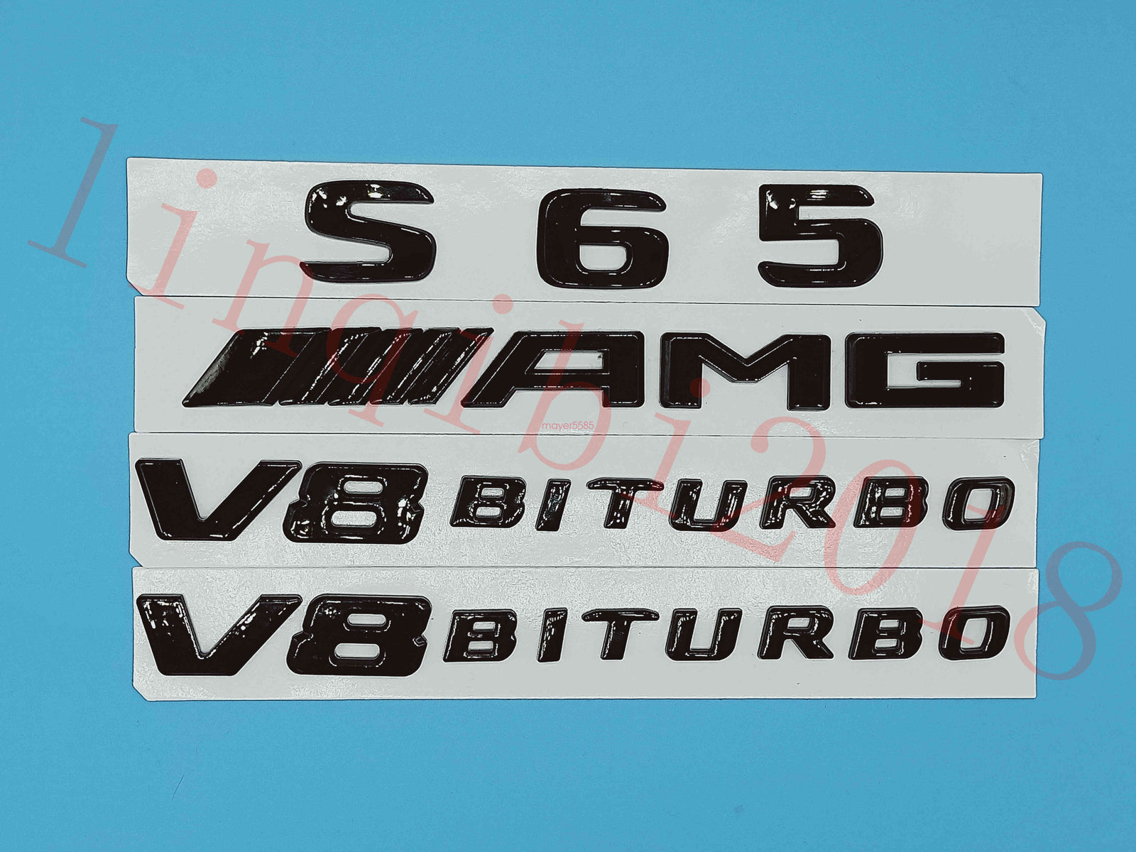 Gloss Black Flat S65 +AMG+ V8 BITURBO Trunk Embl Badge Sticker for Mercedes Benz