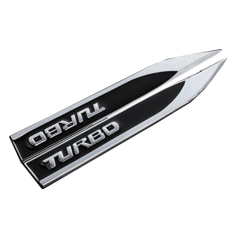 2Pcs Black TURBO  Emblem Blade Side Fender Badge Metal Sticker Sport Decal