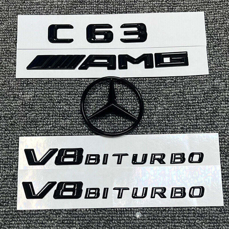 Gloss Black C63 AMG Rear Star Emblem Letter Set for Mercedes C CLASS W204 C63