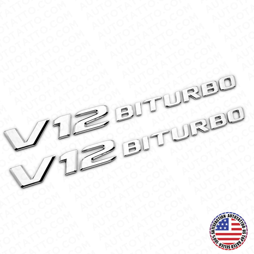 2pcs 17+ V12 BITURBO AMG Side Fender Marker Nameplate Emblem Badge OEM Chrome