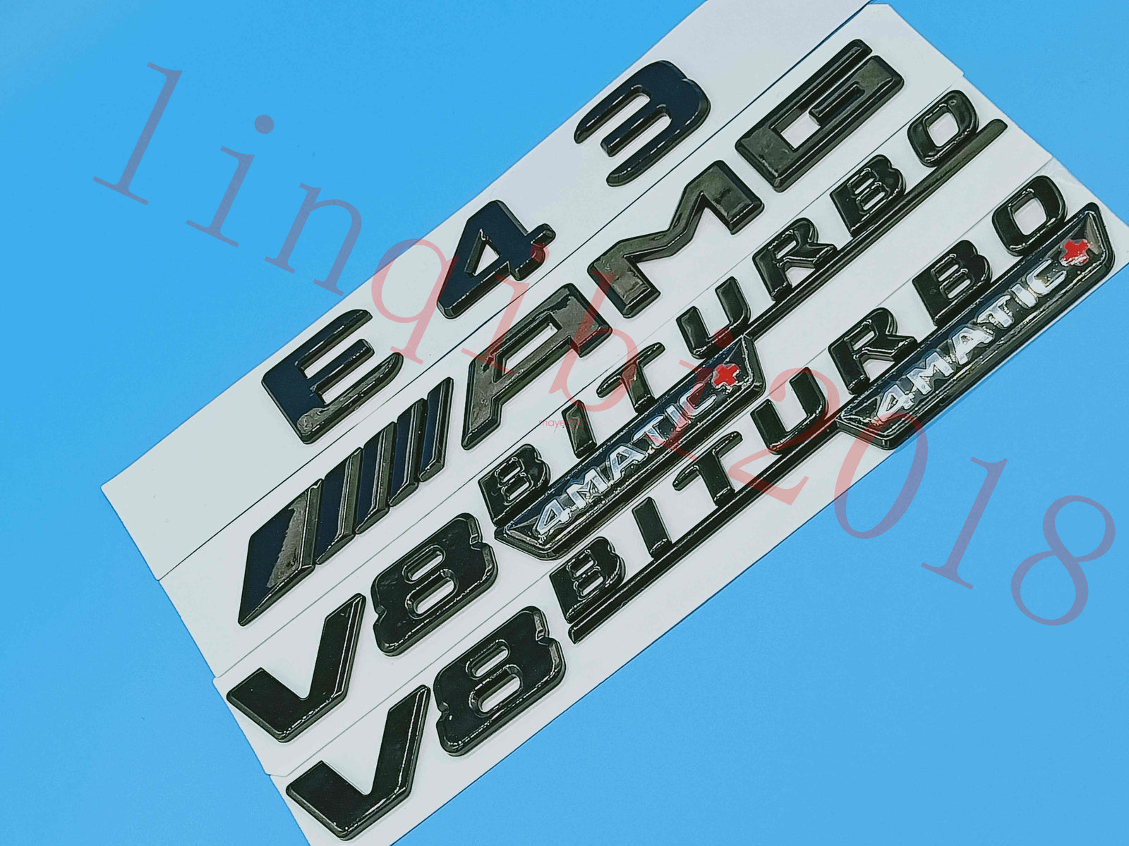 Gloss Black Flat "E43 AMG V8 BITURBO" Trunk Embl Badge Sticker for Mercedes Benz