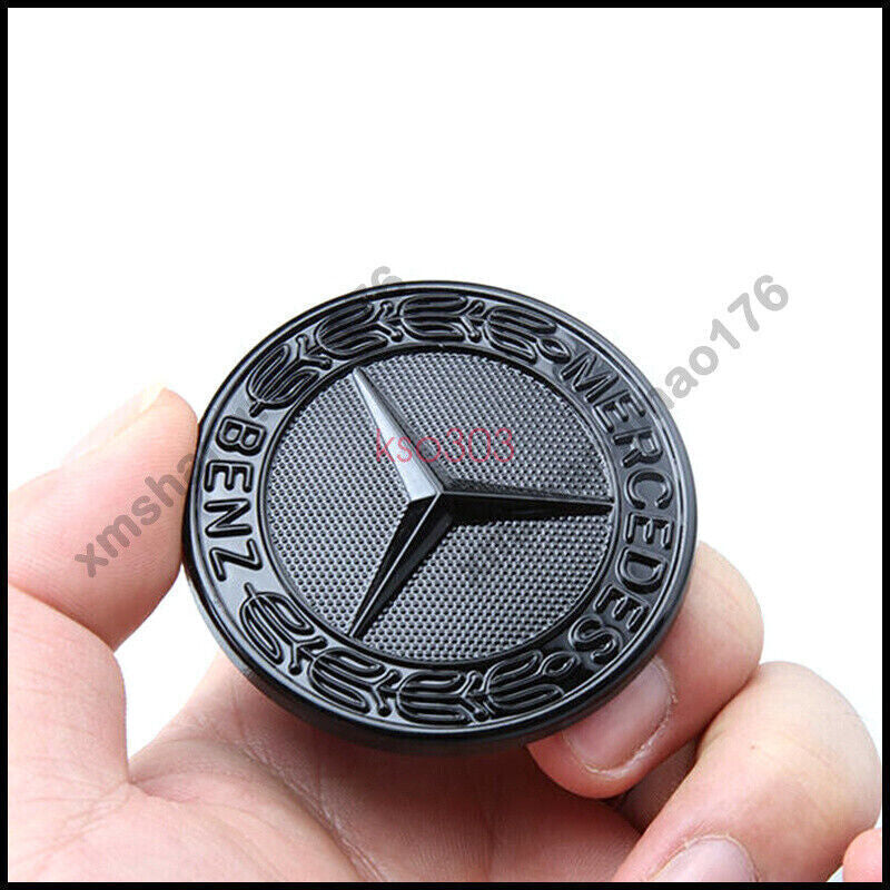 57mm Glossy Black Flat Hood Ornament Badge Emblem For C-class W205