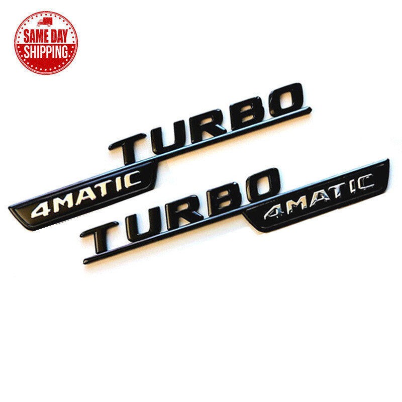 TURBO 4MATIC Fender AMG Emblem Glossy Black Badge For Mercedes A35 CLA45 GLA45