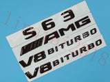 Gloss Black Flat S63 +AMG+ V8 BITURBO Trunk Embl Badge Sticker for Mercedes Benz