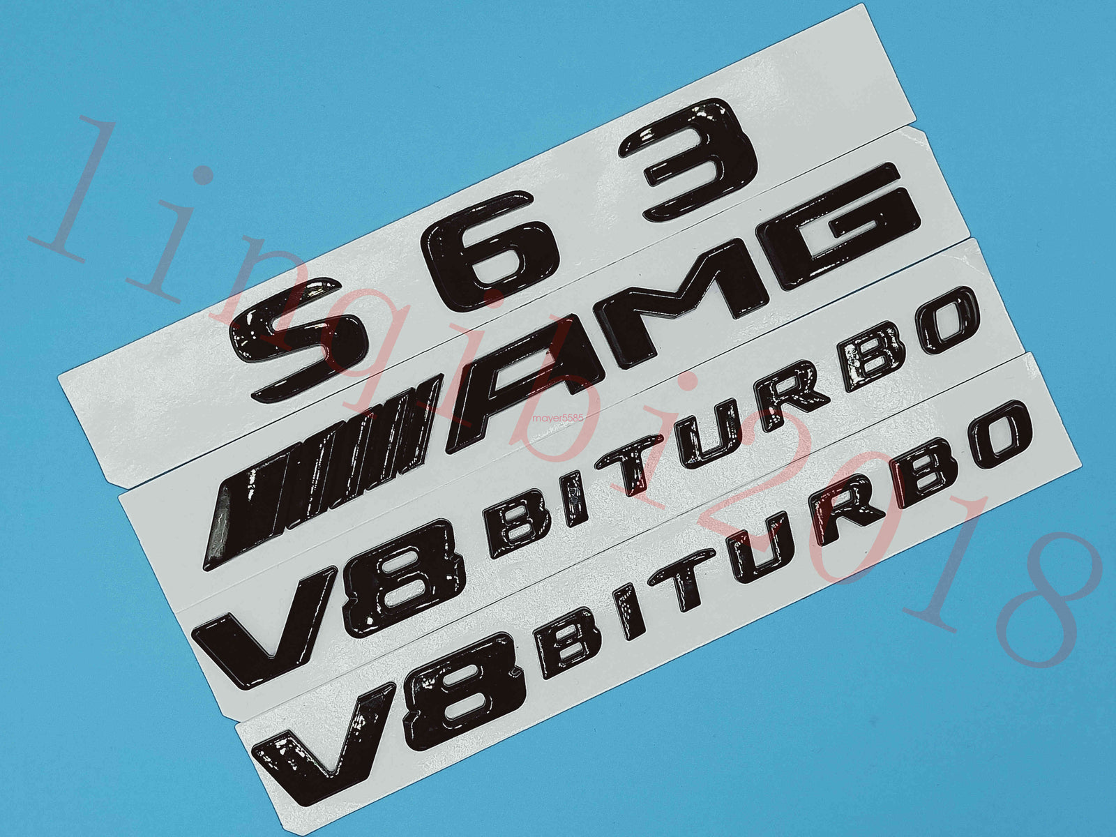 Gloss Black Flat S63 +AMG+ V8 BITURBO Trunk Embl Badge Sticker for Mercedes Benz