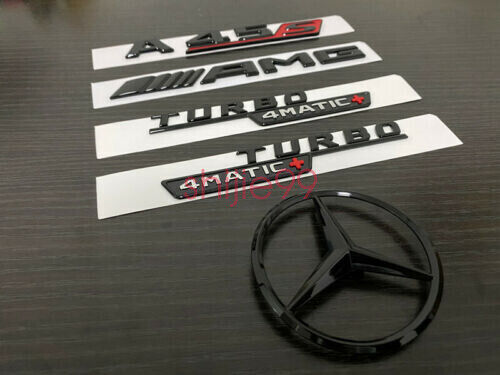 Gloss Black A45S AMG TURBO 4MATIC+ and Rear Star replacement Badge W177 Hatch