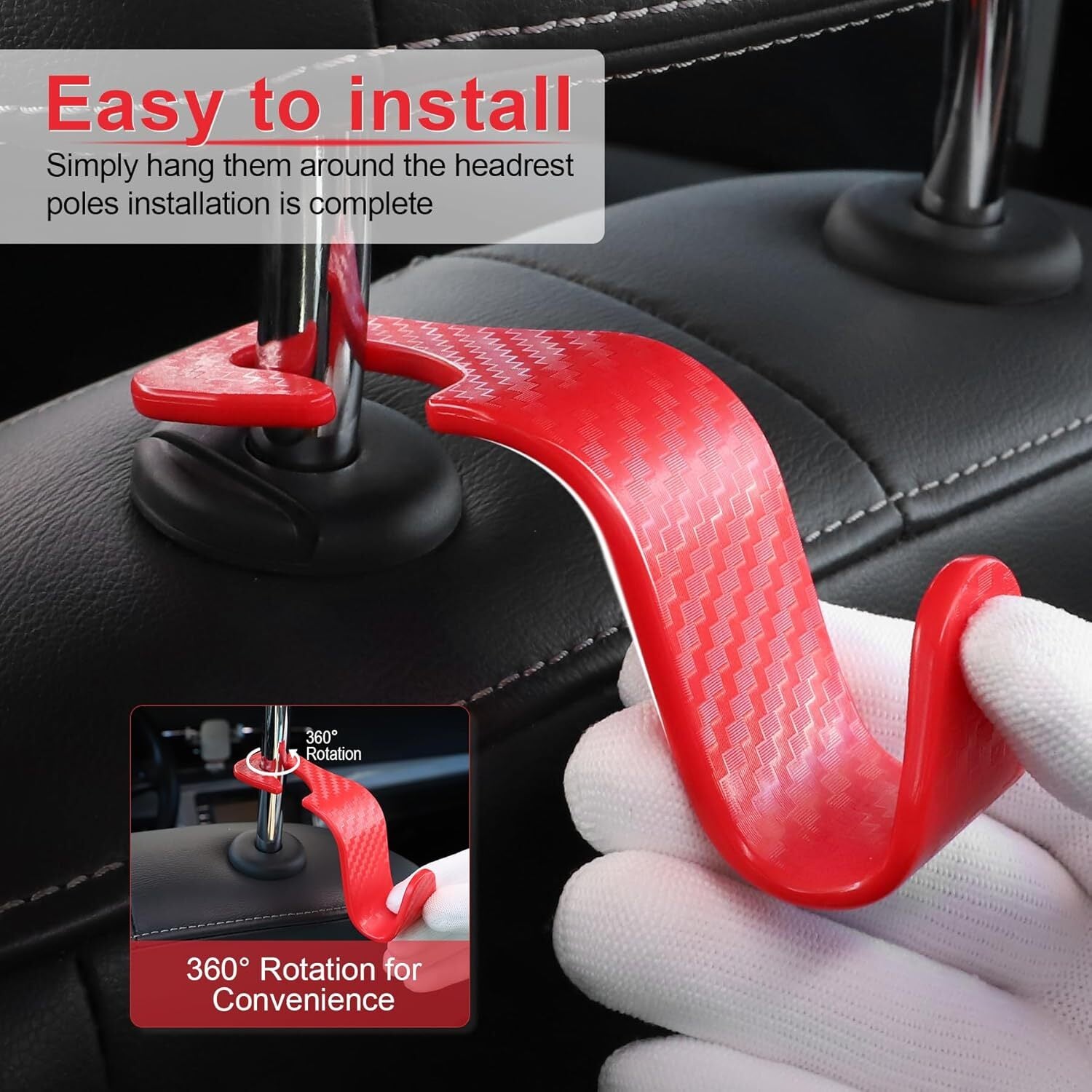 Car Purse Hook Headrest Hook for Car 4 Pack Universal Auto Seat Organizer Red