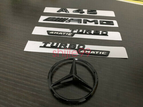 Gloss Black A45 AMG TURBO 4MATIC Rear Star Emblem PACKAGE replacement Badge W176