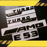 E-Class E53 Coupe AMG Emblem TURBO 4MATIC+ Fender Badge Glossy Black Set