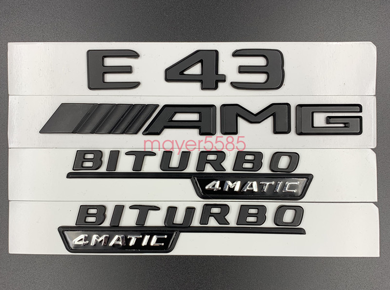 Matte black E43 AMG BITURBO 4MATIC Trunk Emblem Badge Sticker For Mercedes Benz